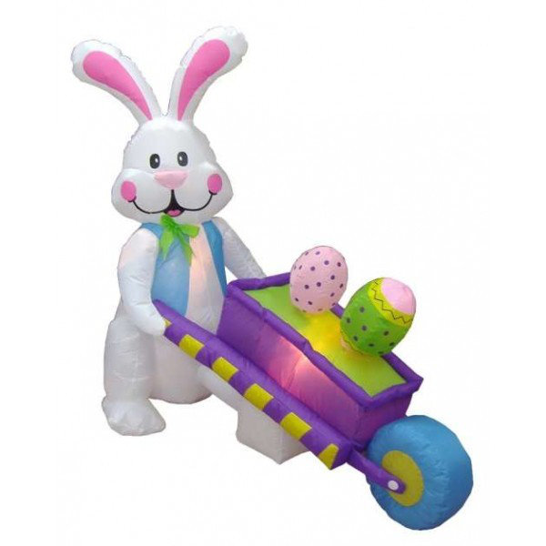 The Holiday Aisle® Long Easter Rabbit Pushing Wheelbarrow with Eggs Inflatable & Reviews Wayfair